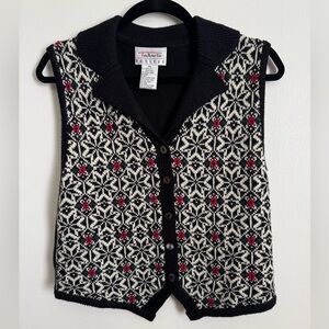 Talbots Black and White Cardigan with Red Accents